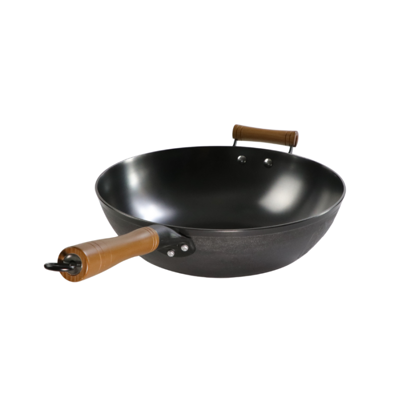 Casted word design cast iron wok （Flat bottom) - Image 3