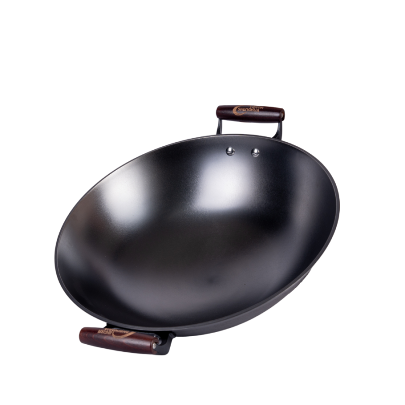 Casted word design cast iron wok with 2 side helpers （Round bottom) - Image 4