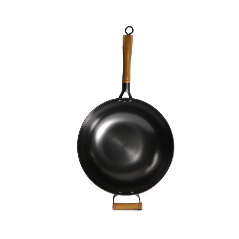 Casted word design cast iron wok （Flat bottom) - Image 4