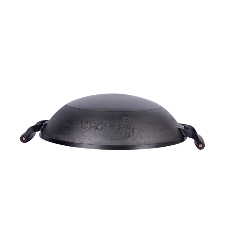 Casted word design cast iron wok with 2 side helpers （Round bottom) - Image 5