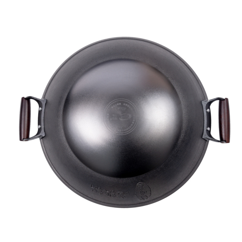 Casted word design cast iron wok with 2 side helpers （Round bottom) - Image 7