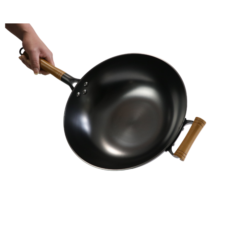 Casted word design cast iron wok （Flat bottom) - Image 6