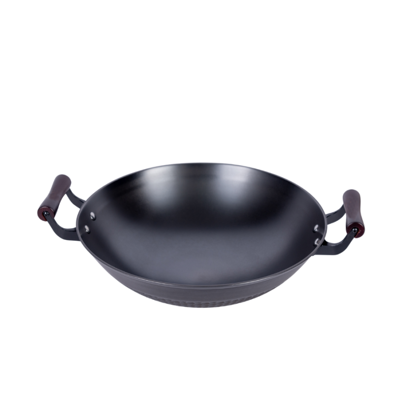 Pineapple texture cast iron wok with 2 side helpers （Round bottom) - Image 2
