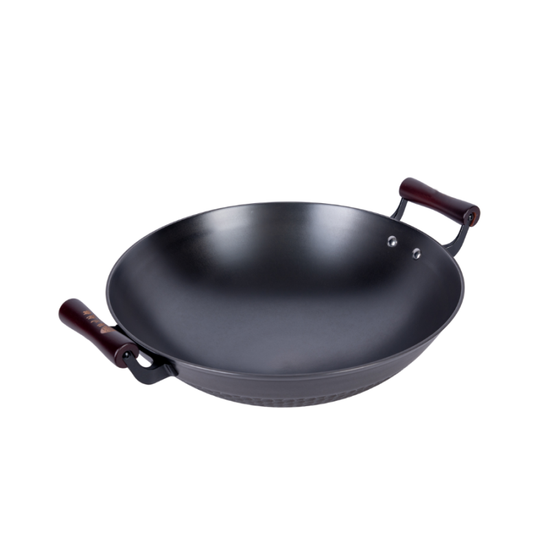 Pineapple texture cast iron wok with 2 side helpers （Round bottom) - Image 3