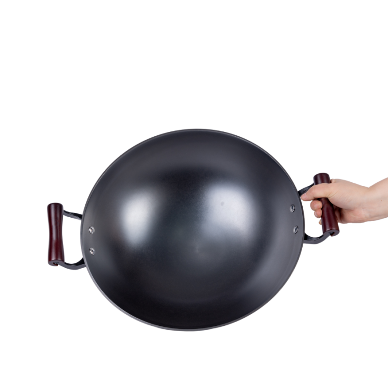 Pineapple texture cast iron wok with 2 side helpers （Round bottom) - Image 5