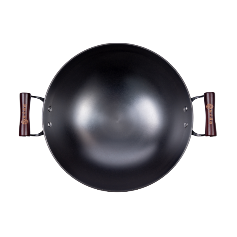 Pineapple texture cast iron wok with 2 side helpers （Round bottom) - Image 7