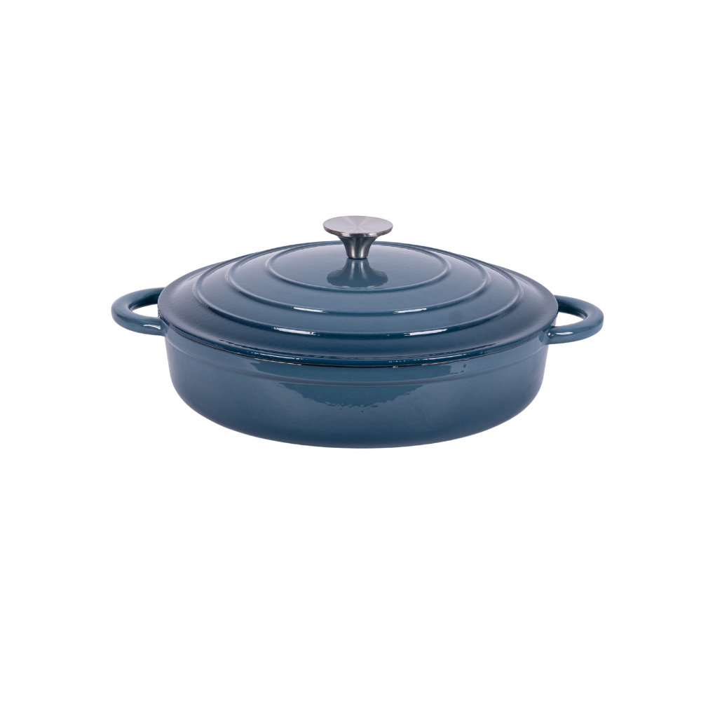 Traditional enameled cast iron shallow casserole