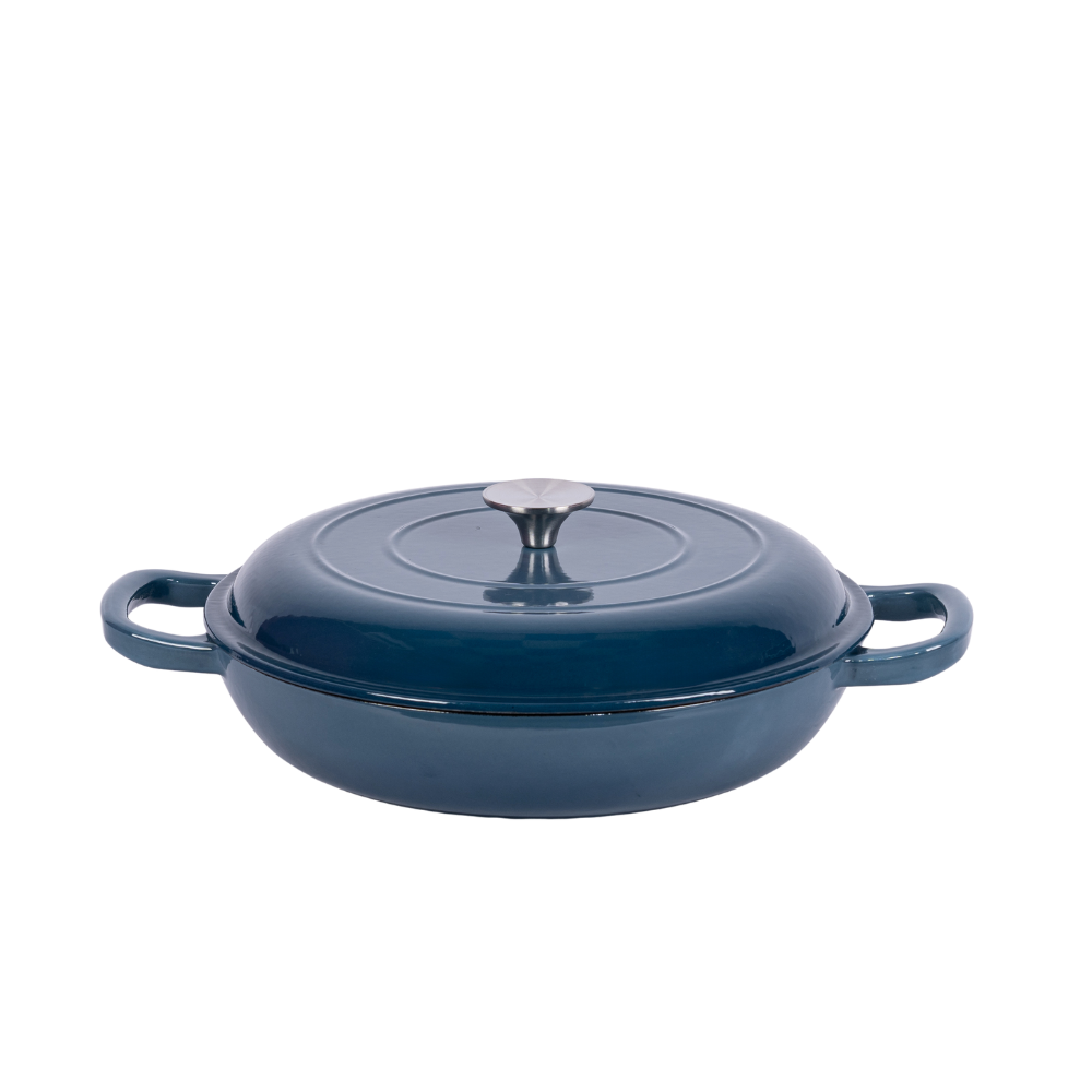 Traditional enameled cast iron shallow casserole