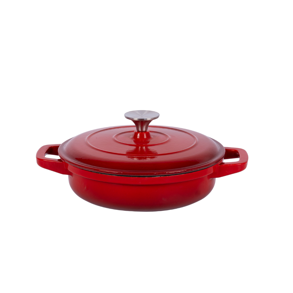 Traditional enameled cast iron shallow casserole